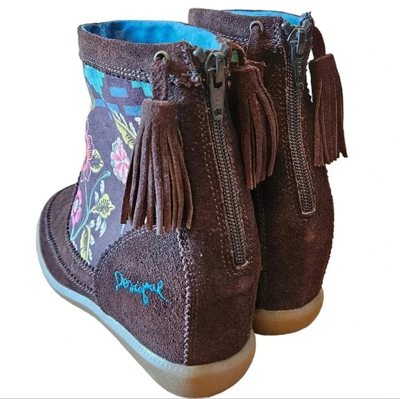 Desigual Carlas Suede Leather Bohemian Floral Hippie Ankle Brown Boots Size 37. - Picture 10 of 13